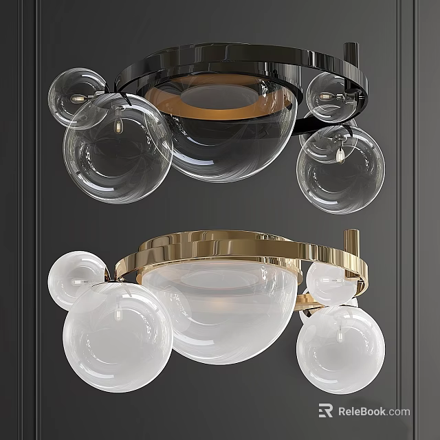 Modern Ceiling Light With Multiple Spherical Glass Globes And Gold Metal Frame Design 3d model