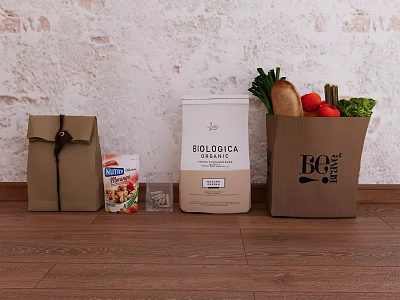 Fresh Food Items Including Flour Packaging Fresh Vegetables Bread In Paper And Cloth Bags 3d model