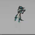 3D Fantasy Creature Character With Blue Black Fur White Belly And Waving Pose