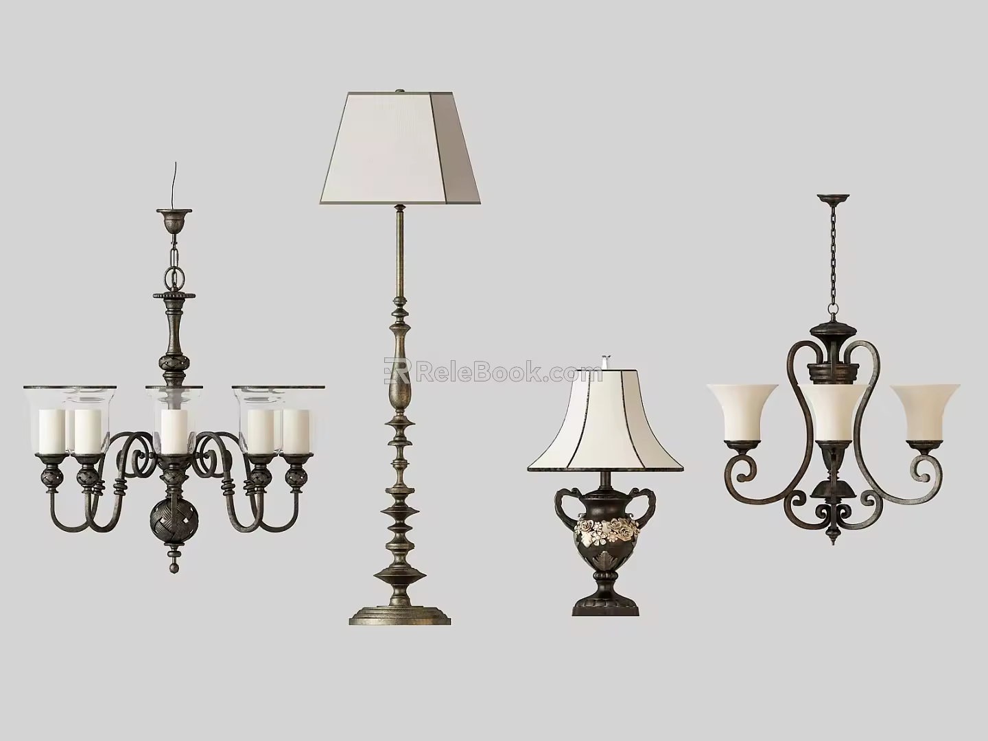 European style lamp combination floor lamp wall lamp chandelier 3d model