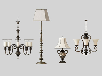 European style lamp combination floor lamp wall lamp chandelier 3d model