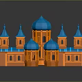 Ancient Architecture With Orange Main Structure Blue Domes Spires And Windows Design