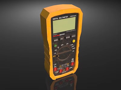 Orange Digital Multimeter With LCD Display Dial Knob And Control Buttons 3d model