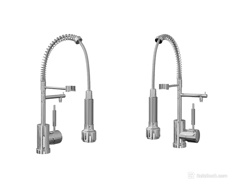 Modern Silver Kitchen Faucet With Flexible Curved Hose And Swivel Spout 3d model 