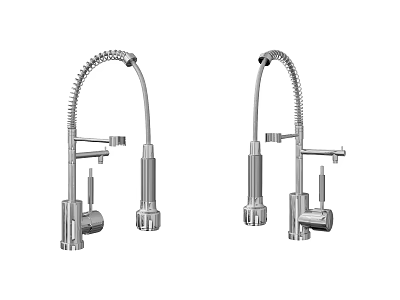 Modern Silver Kitchen Faucet With Flexible Curved Hose And Swivel Spout 3d model