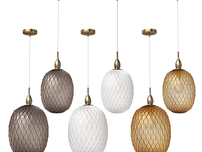 Modern Pendant Lights With Woven Glass Shades And Brass Finish In Various Colors 3d model