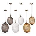 Modern Pendant Lights With Woven Glass Shades And Brass Finish In Various Colors