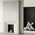 Modern Fireplace Design With White Stone Exterior And Black Interior With Birch Logs