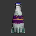 Vintage Metallic Bottle With Purple Label Blue Cap And Three Feet Base