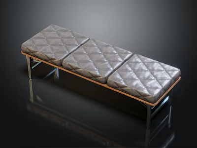 Modern Quilted Leather Sofa Bench with Diamond Pattern Cushions Metal Legs and Wooden Frame 3d model