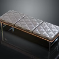 Modern Quilted Leather Sofa Bench with Diamond Pattern Cushions Metal Legs and Wooden Frame