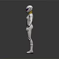 White Armored Biological Character With Helmet And Yellow Accent Standing Pose