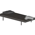 Black Leather Sofa Bench With Soft Pillows And Decorative Blanket For Living Room Decor