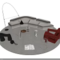 Modern White Sofa and Glass Coffee Table Set with Red Chair Floor Lamp and Rug