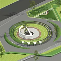 Park Landscape Design Featuring Circular Green Lawn Trees Seating And Winding Paths 3d model