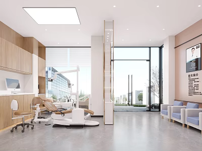 Modern Dental Clinic Interior With Treatment Chairs Cabinets And Sofas 3d model