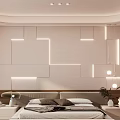 Modern Bedroom Interior Design With Illuminated Wall Panels Bed Nightstands And Wooden Floor