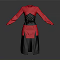 Elegant Red Black Long Sleeve Outfit With Black Belt Fashion Design