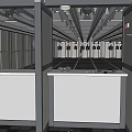 Indoor Fitness Gym Space With People Exercising Grid Ceiling And Striped Flooring