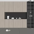 Modern Wooden Decorative Cabinet With Glass Door Black Back Panel And Display Shelves