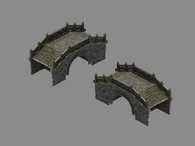 Two Stone Arch Bridges Featuring Traditional Railings And Stone Construction 3d model