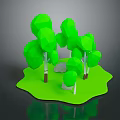 Low Poly Style Green Plants And Trees With Stone On Green Ground
