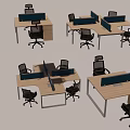 Modern Office Work Desks With Dividers And Ergonomic Chairs Multiple Setups 3d model