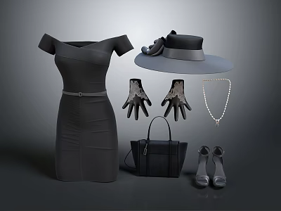 Modern Handbag Women's Gloves Top Hat Women's Mini Skirt 3d model Modern Handbag Women's Gloves Top Hat Women's Mini Skirt 3d model