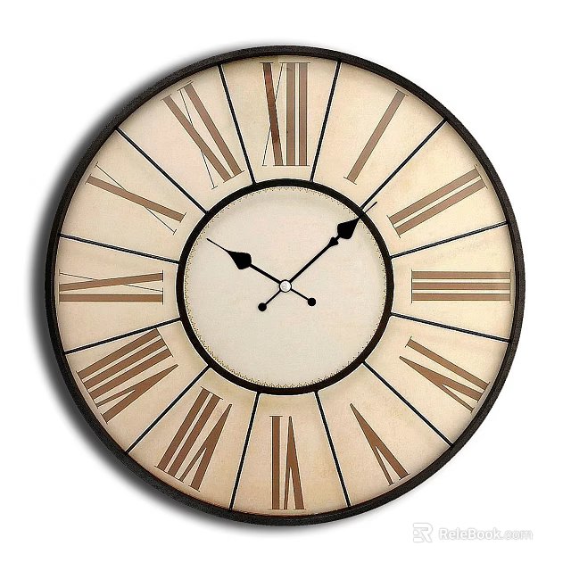 Vintage Round Wall Clock Featuring Roman Numerals Black Frame And Beige Dial 3d model