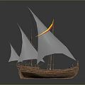 Wooden Sailing Ship Model With White Sails And Red Yellow Striped Sail