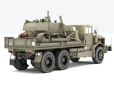 Military Style Multi Wheel Utility Vehicle With Olive Green Exterior And Mechanical Equipment 3d model