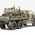 Military Style Multi Wheel Utility Vehicle With Olive Green Exterior And Mechanical Equipment