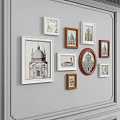 Photo Wall With Mixed Shape Frames Displaying Architectural Dome Prints On Gray Wall 3d model
