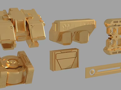 Golden Hardware Tools With Various Shapes And Precision Metal Components 3d model