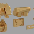 Golden Hardware Tools With Various Shapes And Precision Metal Components 3d model