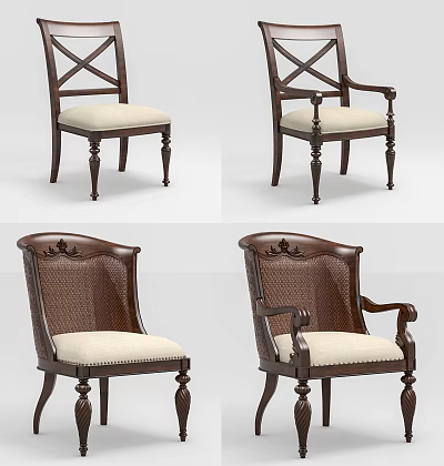 Classic Traditional Armchair With Wooden Frame Carved Details And Upholstered Seat 3d model