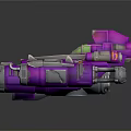 Futuristic Purple And Green Spacecraft With Multiple Glowing Engines For Cosmic Exploration