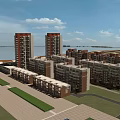 Modern High Rise and Low Rise Residential Buildings with Green Spaces Near Waterfront