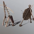 Traditional Archery Sports Equipment Featuring Wooden Bow Target and Quiver with Arrows