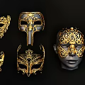 Exquisite Ornate Golden Jewelry Masks With Various Designs And Head Decorations