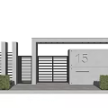 Modern Entrance Gate With Number 15 Grey Concrete Structure And Metal Slatted Design