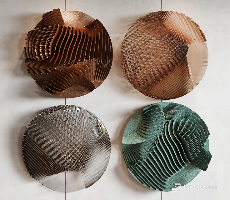 Modern Circular Wall Decor With Textured Wavy Patterns In Brown Gray And Teal Tones 3d model