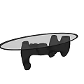 Modern Coffee Table Featuring Glass Top and Unique Black Sculptural Base