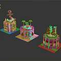 Block Style Themed Cakes with Anchor Palm Trees Green Trees and Architectural Details