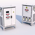 Industrial Control Cabinets Featuring Metal Enclosures Warning Labels Double Doors Ventilation Grilles And Bracketed Bases