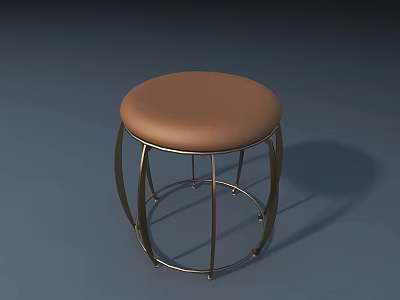 Modern Round Stool Featuring Brown Padded Seat And Metal Frame Design 3d model