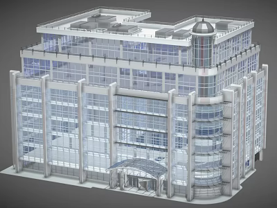 Modern Glass Curtain Wall Office Building With Curved Structure And Multiple Floors 3d model