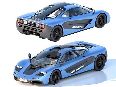 Blue McLaren Sports Cars With Aerodynamic Body And Logos 3d model