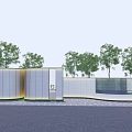 Modern Scenic Wall Design With Metal Panels Glass Elements And Surrounding Trees