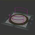 Textured Circular Metallic Platform With Curved Railings And Square Base